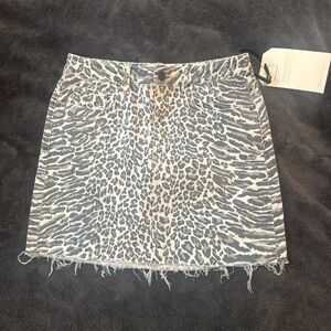 Current/Elliott Gray and White Animal Print Denim Mini Skirt